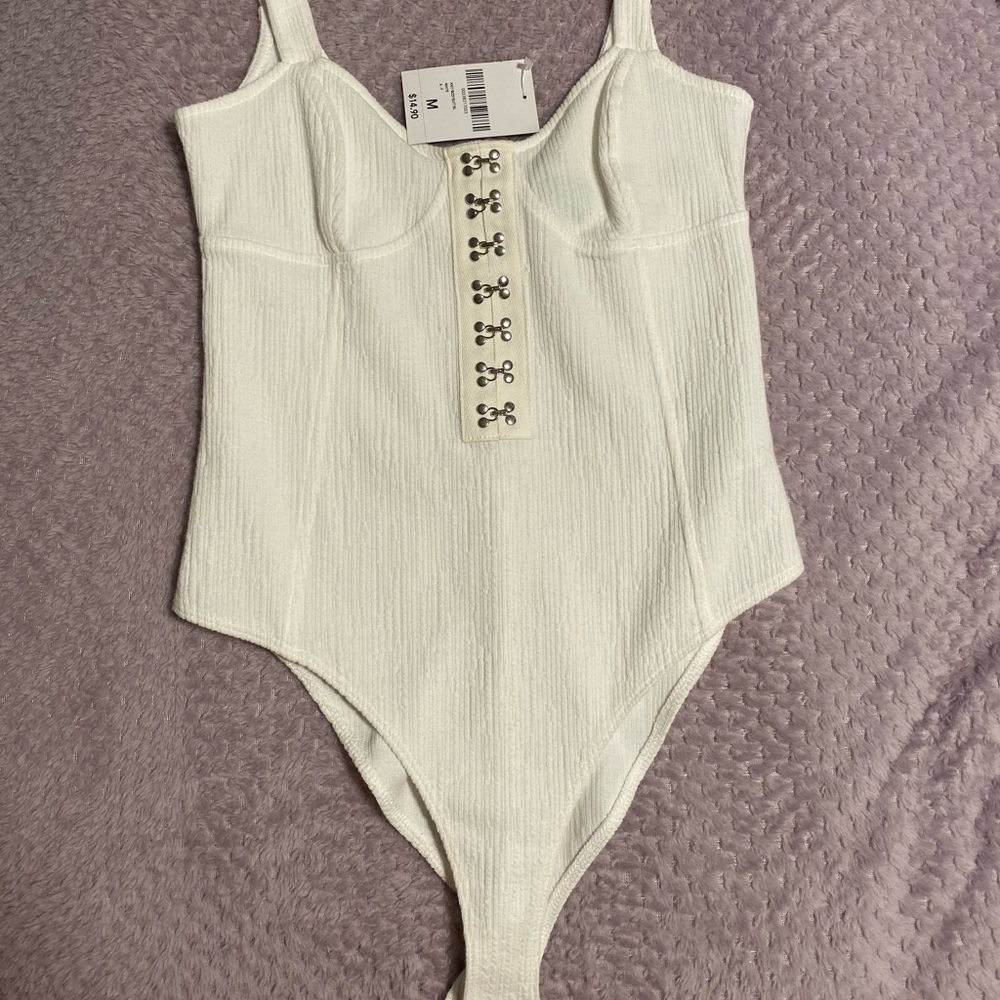 Forever 21 Ribbed White Bodysuit